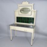 A Victorian marble-top wash stand, with raised mirrored and tiled back, and 2 frieze drawers, 107