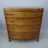 A 19th century mahogany and satinwood-strung bow-front chest of 4 long drawers, 97 x 105 x 54cm