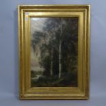 E Noke, Victorian oil on canvas, woodland stream view, image 47cm x 32cm, gilt-gesso frame, 63cm x