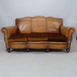An Art Deco brown leather-upholstered 3-seater Club sofa, 165 x 85 x 80cm Right arm has several