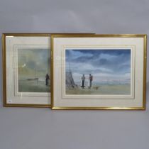 Edward Emerson, pair of watercolours, fisherfolk, 59cm x 74cm overall, framed
