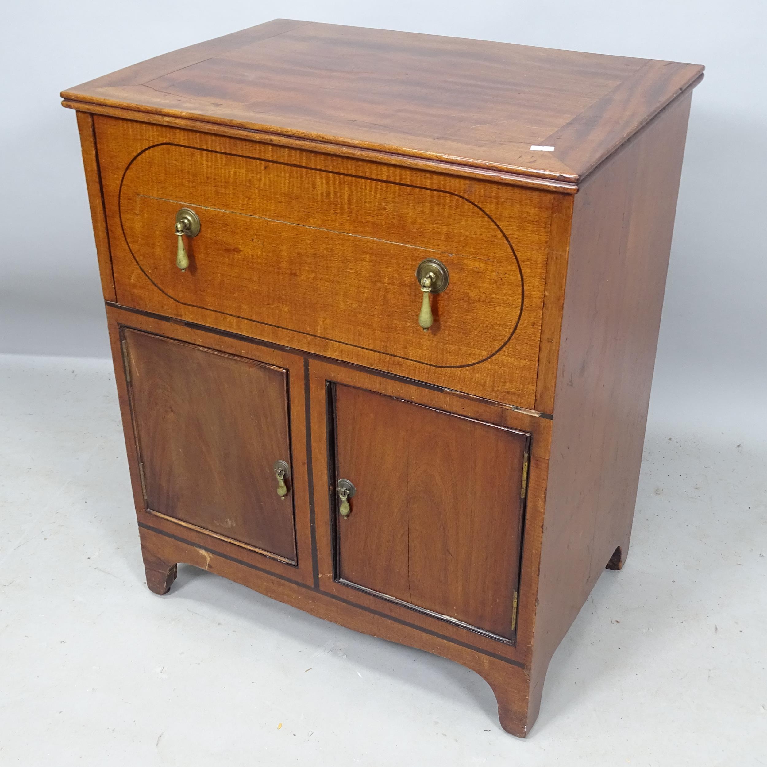 An Edwardian mahogany side cabinet, with single fitted drawer and cupboards under, 60cm x 72cm x