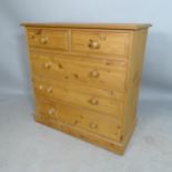 A modern pine chest of 2 short and 3 long drawers, 90 x 91 x 45cm