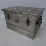 A mid-century Arts and Crafts style coal bin, with metal liner and applied decoration, 49 x 31 x