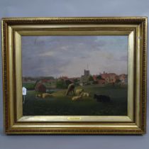 Oil on canvas, "a view of Maidstone", unsigned, 70cm x 85cm overall, gilt-gesso framed