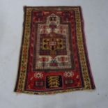 A red ground Baluchi prayer rug, 140 x 98cm 1 section of the border is completely missing, areas