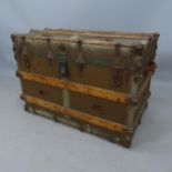 A Victorian pine and metal-bound dome-top trunk, with tray fitted interior, 89 x 65 x 55cm