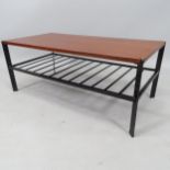 A mid-century Ladderax teak coffee table, on black painted iron base, 92cm x 37cm x 46cm