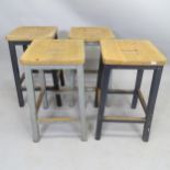 A set of 4 painted pine stools, H61cm