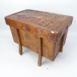 A Japanese elm chest with allover carved decoration, 77cm x 59cm x 57cm