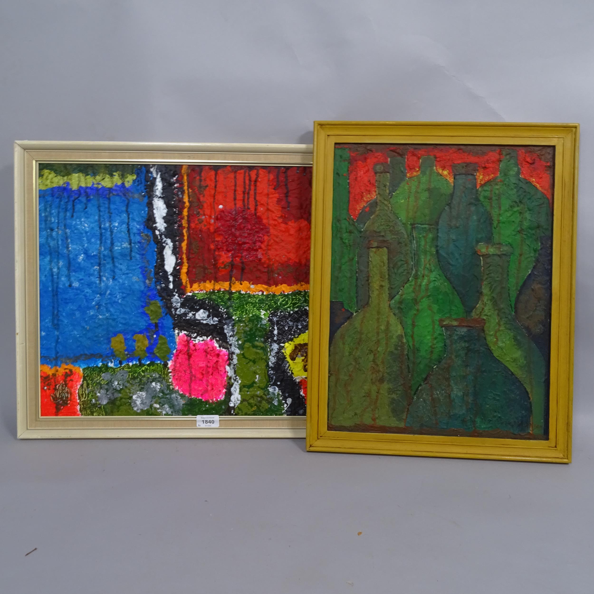 Carol Maddison, 2 impasto oils on board, abstract studies