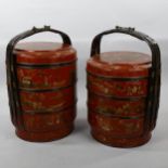 A large pair of Chinese gilded and lacquered sectional food carriers, in bentwood frame, diameter