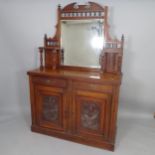 A 1930s mahogany Art Deco sideboard, with raised mirror back, 2 frieze drawers, and cupboards under,