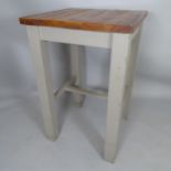 A Vintage pine plank-top square pub table, on painted wooden base, 69 x 110 x 70cm