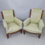 A pair of Continental mahogany and upholstered armchairs