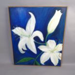 Julia Burnett, oil on canvas "white lilies", 115cm x 99cm overall