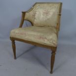 An Antique Continental giltwood and upholstered parlour armchair