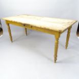 An Antique pine scrub-top kitchen table, with single frieze drawer, 170cm x 73cm x 80cm
