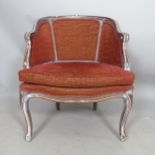 A Continental walnut and upholstered armchair