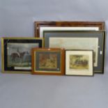 A 19th century coloured etching "The Melton Breakfast" framed, together with 4 other racing prints