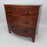 A 19th century mahogany bow-front chest of 2 short and 2 long drawers, 87cm x 87cm x 55cm, rear left