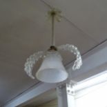 An early 20th century Murano style glass pendant light fitting, with moulded glass shade, twin