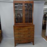 An Antique mahogany 3-section secretaire bookcase, the lower section having a fall-front drawer with