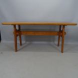 A mid-century designer pine trestle dining table, in the manner of Rene Gabrael, dated 1952, 160 x