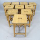 A set of 10 contemporary pine stools