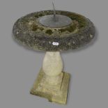 A weathered concrete 3-section garden sundial, 48 x 80cm