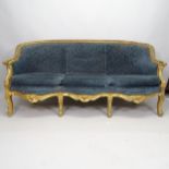 An Antique French gilt painted 3-seat sofa, L182cm