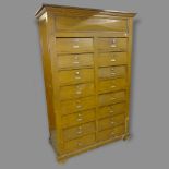 A Vintage French pine Notaire cabinet, with 16 compartments, 118 x 183 x 53cm