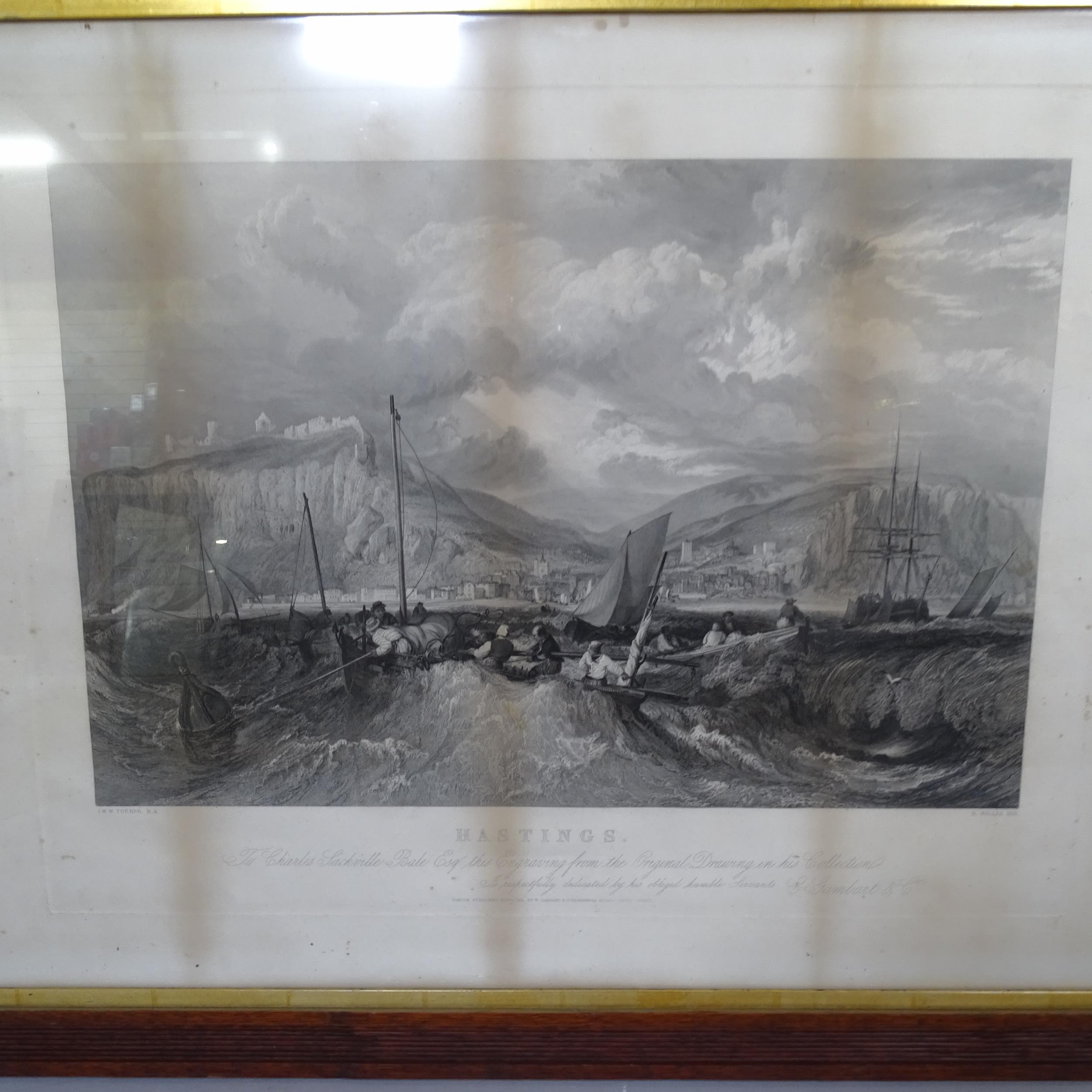 After J M W Turner, RA, a Victorian monochrome engraving "Hastings", 72cm x 100cm, and E Edwards, - Bild 2 aus 2