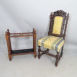 An Antique carved oak and upholstered hall chair, and a carved oak stick stand (2)