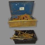 2 metal winches with chains, a pair of loppers, rose spray etc