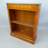 A crossbanded mahogany and satinwood inlaid open bookcase, with 2 adjustable shelves, 82 x 102 x