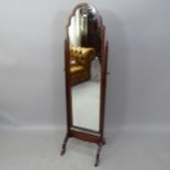 A mahogany-framed cheval mirror, overall 39cm x 141cm x 37cm