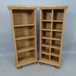 A Vintage pine open bookcase, with 3 fitted shelves, on bun feet, 44 x 110 x 24cm, and a matching CD