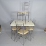 A mid-century style formica dining table on chromed base, 92 x 76 x 71cm, with 4 matching chairs