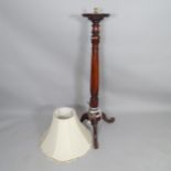 An Antique mahogany torchere converted to a standard lamp, height to bayonet 137cm