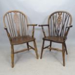 2 similar elm-seated wheel-back kitchen chairs