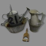 Various galvanised items, including a watering can, wash basin etc (6)
