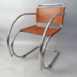 A Mies Van Der Rohe MR20 Bauhaus design cantilever armchair in brown saddle leather (WITH THE OPTION