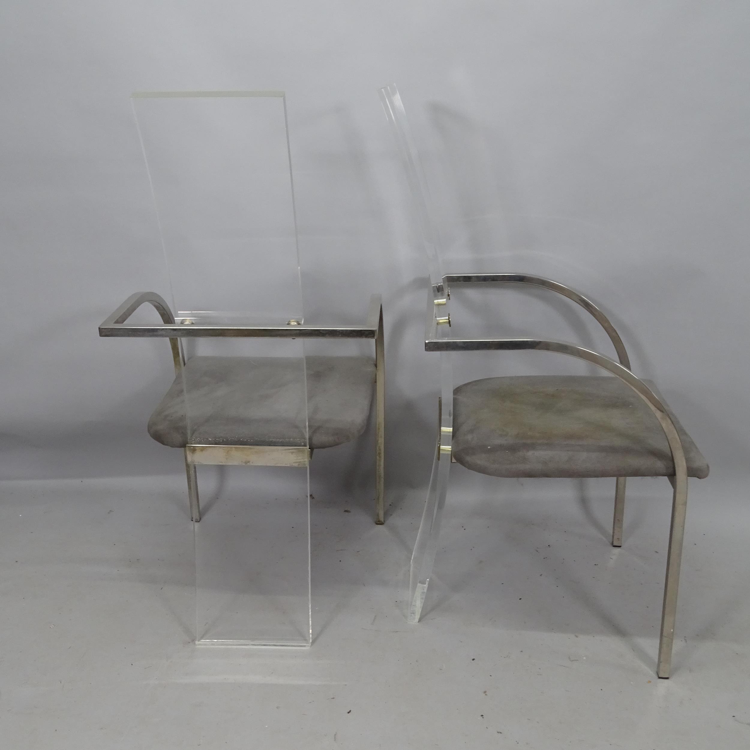 A set of 4 1970s lucite high-back dining chairs with nickel plated steel frame - Bild 2 aus 2