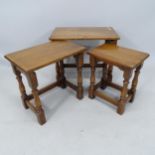 An Ipswich oak design nest of 3 occasional tables, largest 55cm x 48cm x 35cm