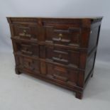 A 17th century oak chest of 3 long drawers, 96 x 75 x 50cm