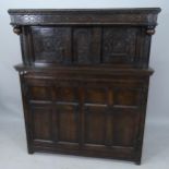 A 1920s carved oak 2-section court cupboard, 126 x 147 x 50cm