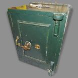 A painted metal floor safe, 46 x 62 x 45cm (with key)