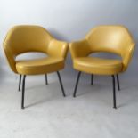EERO SAARINEN, a pair of Knoll Executive armchairs in tan leather, with impressed Knoll Studio to