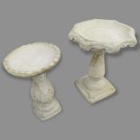 2 similar concrete 2-section garden bird baths, largest 48 x 68cm